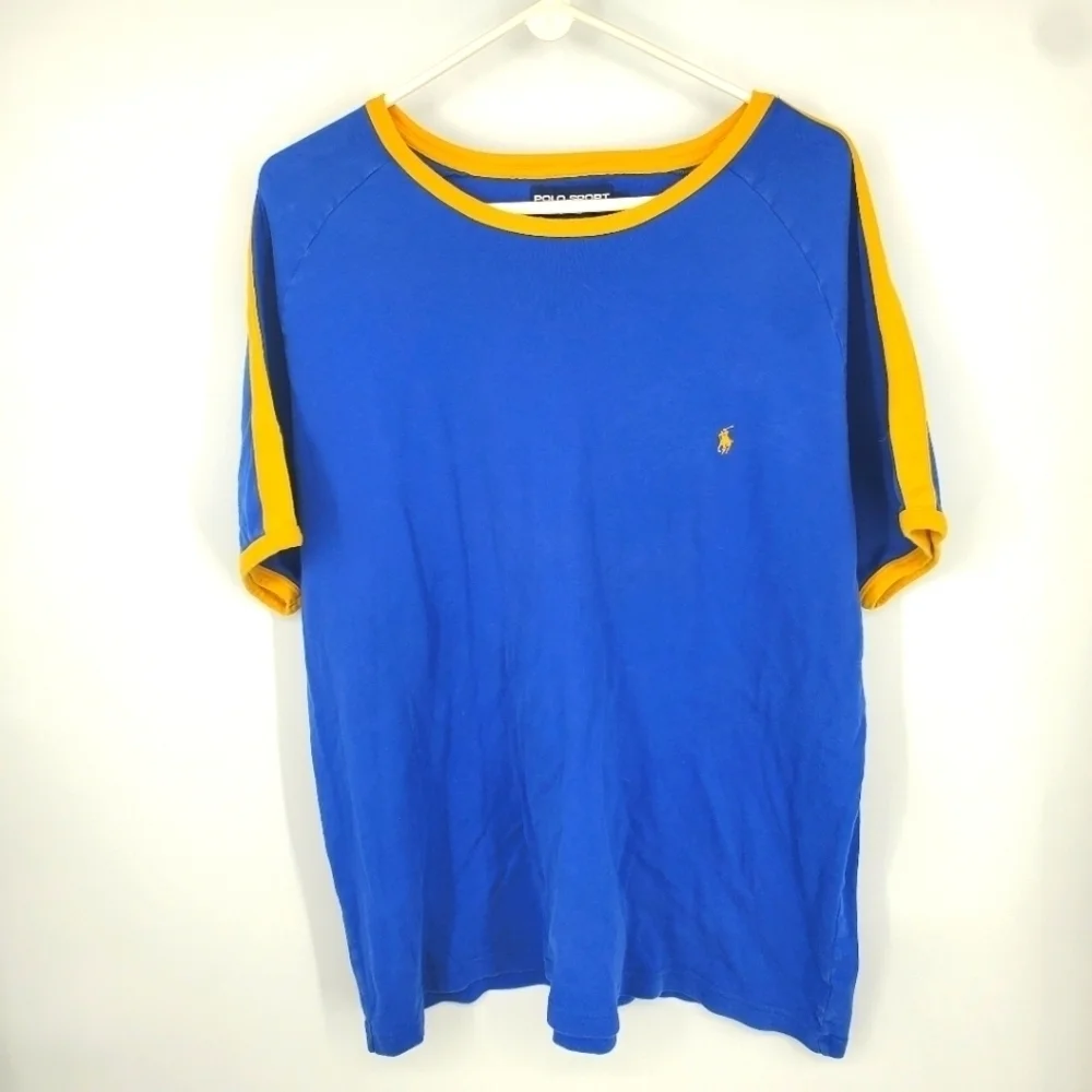 Vintage Ralph Lauren Polo Shirt Blue & Yellow Crew Neck With Pony Men's XXL